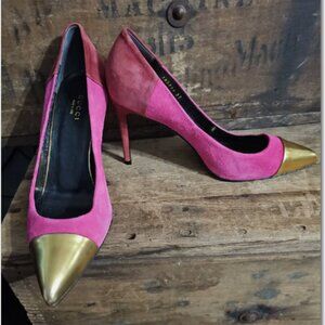 Gucci Suede Stiletto Heels - Colorblock Pink & Gold